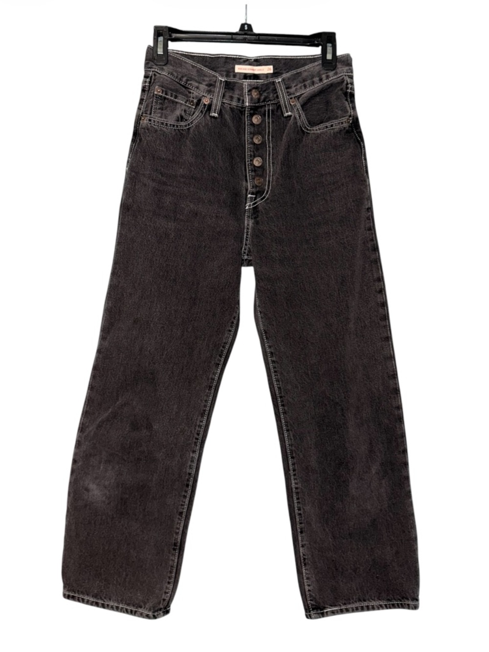 Levi’s Ribcage Straight Ankle Jeans Black Wash Button Fly Size 26